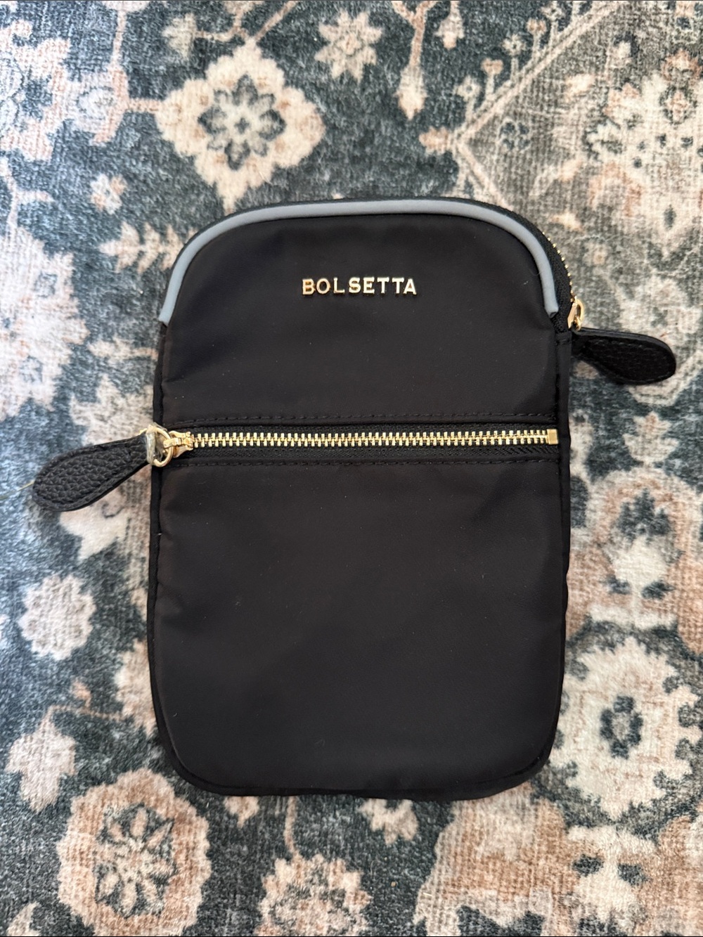 Bolsetta Black Cosmetic Crossbody Bag with Gold Zip